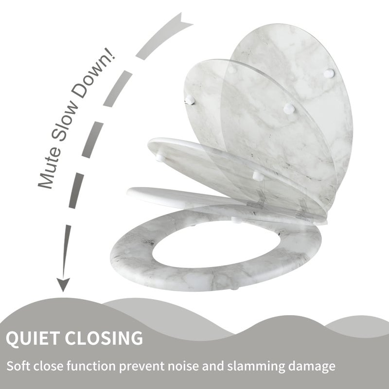 Angel Shield Marble Toilet Seat Durable Molded Wood with Quiet Close,Easy Cleanï¼ŒQuick-Release Hinges (Round,Gray Marble) - Image 3